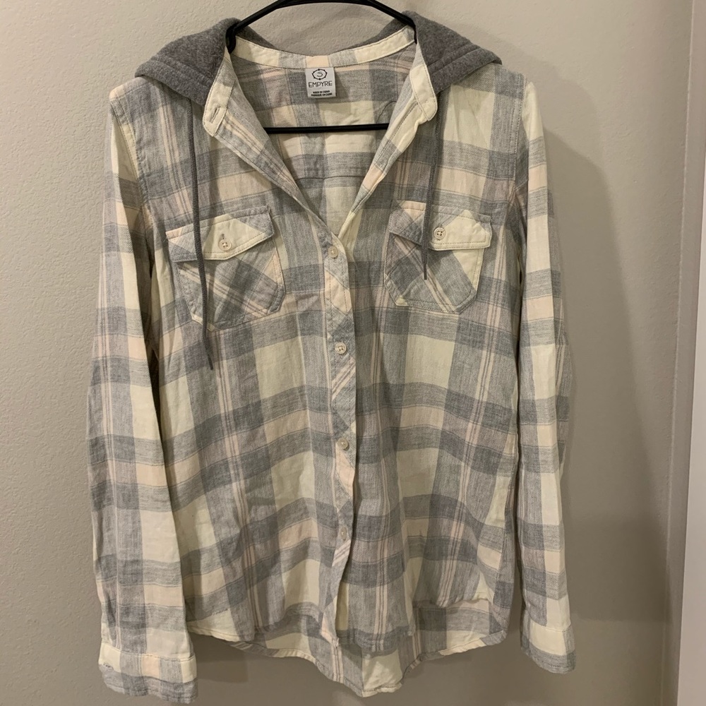 Button down hooded shirt